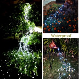 Luces solares de cascada con clip, 10 hebras impermeables para exteriores, 200 LED, 8 modos, luces de regadera, regalos de jardinería, para mamá, luz de manojo de fierfly para decoración de Navidad,