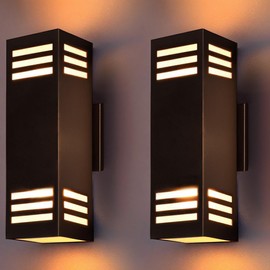 wowlite Outdoor Wall Lights Dusk to Dawn 2 Pack, Modern Porch Lights Outdoor Square, Bronze Up and Down Lights Outdoor, Waterproof Exterior Light Fixture for House Garage, ETL Listed
