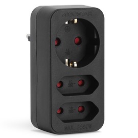 Aigostar 3-Way Socket Adapter with Child Lock Multiple Socket Portable for Socket (2 x Euro Socket and 1 x Protective Contact) Black