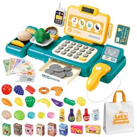 56PCS Caja registradora Juguetes para niñas Juegos de imaginación Supermercado Tienda Juguetes Caja Escáner Juguetes con Sonidos y Juegue Comida, Dine