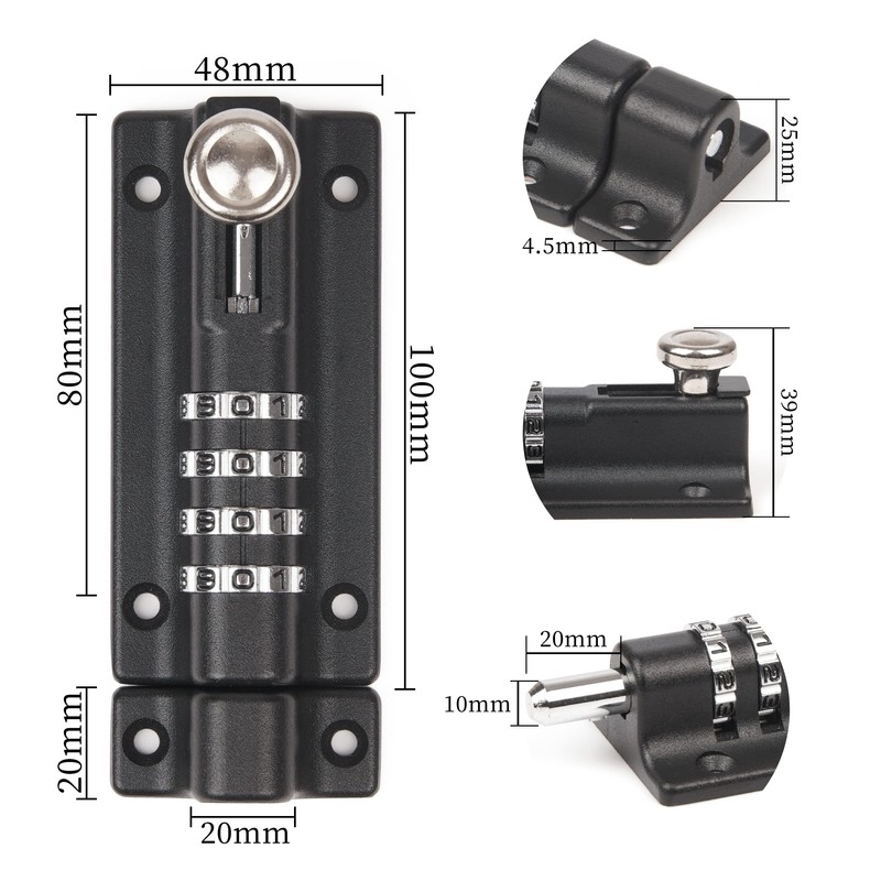 Weielt Digit Combination Locking Bolt, 4 Digit Sliding Lockable 120mm