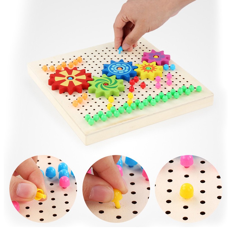 Wooden Peg Board Game DIY Mushroom Nails Jigsaw Puzzle Preschool