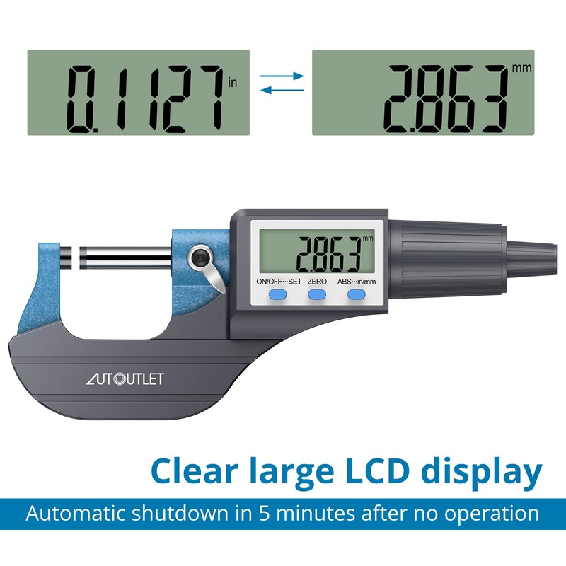 AUTOUTLET Micrometer Digital Outside Micrometer 0-25 mm / 0.001 mm,