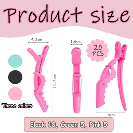 20 Pcs Hair Clips, Hair Clips for Styling Hair Clip, Crocodile Clips Hair for Thick Hair, Hair Clips Women With Nonslip Grip and Wide Teeth for Home Use Women and Girls (Black, Pink, Green)