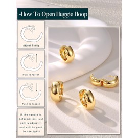 Chriscoco 2Pairs Gold Earrings for Women Hypoallergenic Gold Hoop Earrings 14K Gold Plated Small Huggie Earrings Chunky Hoop Earrings Set Lightweight Earring Stack