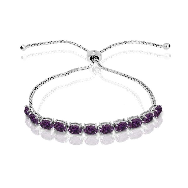 GemStar USA Sterling Silver 6x4mm Oval-Cut Pull-String Adjustable Bolo Bracelet