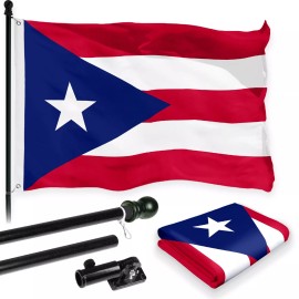 G128 Flag Pole 6FT Black & Puerto Rico Puerto Rican Flag 3x5FT Combo Printed 150D