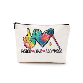 DJHUNG Watercolor Lacrosse Cosmetic Bag Makeup Bag Pouch Lacrosse Gifts for Sport Lovers Coach Friendship Gifts for Women Friends Her Sister Bestie Mom Travelling Camping Beach Birthday