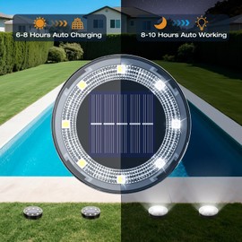 vighep Mini Outdoor Solar Lights，4 Pqck Solar Garden Lights for Outside IP65 Waterproof, 8 LED Disc Landscape Lighting for Garden Yard Driveway Walkway Poolside Deck Lawn Patio,Cold White