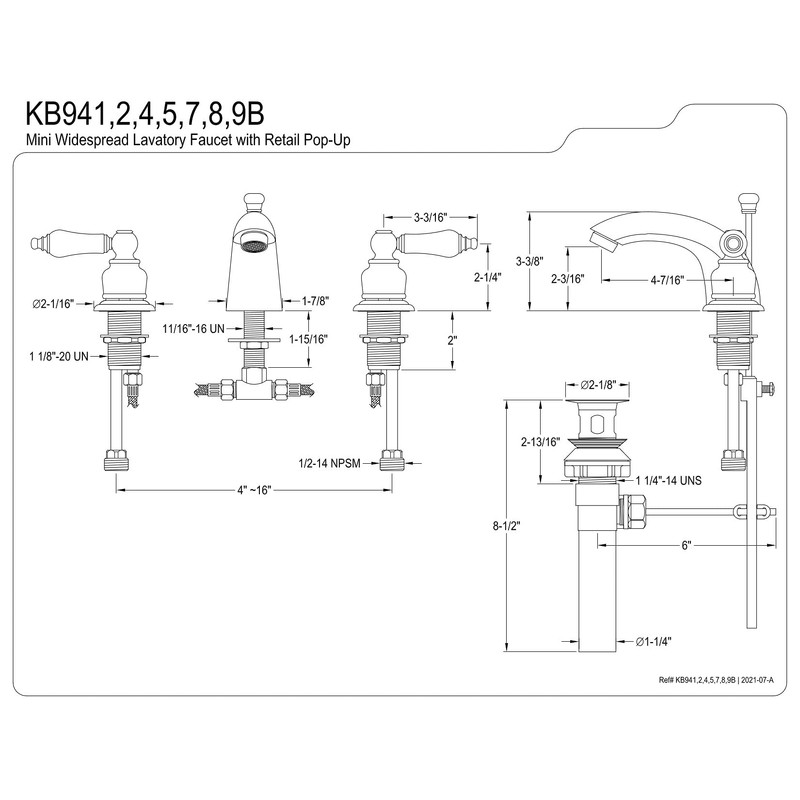 Kingston Brass KB942B Victorian Mini-Widespread Bathroom Faucet, Polished Brass, 4.5
