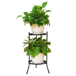 Flower Pot Planter Holder, Double-Layer Metal Flower Pot Rack for Indoor Outdoor Plants, Heavy Duty Iron Potted Plant Stand