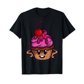 Cute Cartoon Cupcake Character With Cherry For Kids T-Shirt