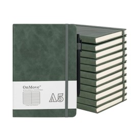 OnMove Notebooks Journal for Women Men 12 Pack Bulk Leather Hardcover with Pen Holder A5 200 Pages 100 GSM Thick Paper for Work School Lined Green
