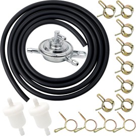 Minho 6.5Foot Lenght 1/4" ID Gas Hose Tube Line + 2Pcs 5/16" Fuel Filters + 12Pcs 2/5" ID Hose Clamps + Vacuum Fuel Pump Petcock for GY6 50cc 125cc 150cc Taotao Jomway Roketa Scooter Moped ATV Parts