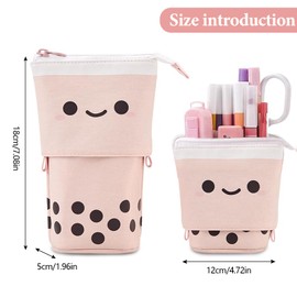 YMTWSRY Retractable Pencil Case Girls Large Pencil Case Zip Bubble Tea Pen Holder Pink Kawaii Pencil Case Cute School Supplies for Girls Adults Office, pink, Modern style