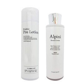 Complete Additive-Free Wiping & Moisturizing Lotion Set - Pre-Lotion Fulvic (Fragrance-Free) 6.8 fl oz (200 ml) + Alpini Essence Lotion, 5.1 fl oz (150 ml), Full Vic Acid Formulated Wiping Lotion, Beauty Essence Grade Moisturizing Lotion, Tsuki Momosui F