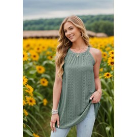 WIHOLL Beach Coverups Women Eyelet Embroidery Casual Vacation Summer Halter Dresses Trendy 2025 Light Green S