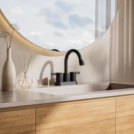 Phiestina Pull Down Sprayer Matte Black 4 Inch 3 Hole Bathroom Faucet，Centerset 2 Handle Pull Out Bathroom Sink Faucet with 360 Swivel Spout，Metal Pop-Up Drain and Water Supply Lines，BF04011-K01-MB