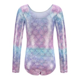 Happy Cherry Gymnastics Leotard for Girl Long Sleeve Toddler Dance Biketards Sparkly Mermaid Dance Clothes 5-6Y