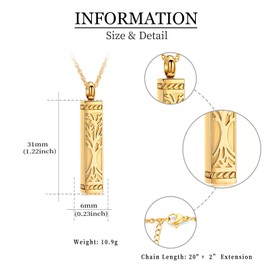 shajwo Tree of Life Urn Necklaces for Ashes for Women Men Cube Bar Cremation Jewelry for Ashes Memorial Human Ashes Pendant,Gold