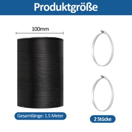 Exhaust Hose 100 mm Aluminium Flex Pipe Length 1.5 m Black PVC Aluminium Pipe Ventilation Hose Hose with 2 Steel Tyres Air Conditioning Hose Exhaust Hose Air Conditioner for Air Conditioners Tumble Dryer Extractor Hood