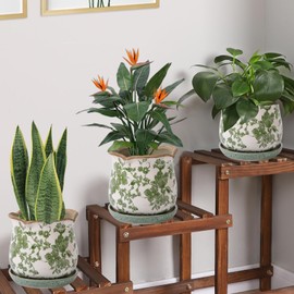 Ceramic-Planters-for-Indoor-Plants with Saucer, 6 inch Vintage Ice Crack Glaze Plant Pots with Drainage Holes, Decorative Flower Pots for Outdoor Garden Home Decor, Tuscan Pot for Plant