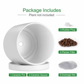 Aveyas 10 inch Ceramic Plant Pot with Drainage Hole and Saucer - Suitable for Indoor and Outdoor Use, Modern Planters for House Garden Flower Tree Snake Monstera Plants (10", Matte White)