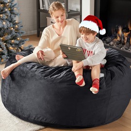 Codi Oversized Bean Bag Chair with Filler Included, 5 FT - Comfy Large Beanbag Chairs for Adults, Memory Foam Added - Machine Washable and Soft Mink Bonded Cover - Black, 5ft
