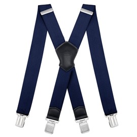 Suspenders for Men and Women Adjustable X Back 1.57 Inch Wide Elastic Heavy Duty Braces with Strong Metal Clips Men's Leather Shirt Pants Belt Swivel Straps for Work, Party, Festival, Navy Blue B