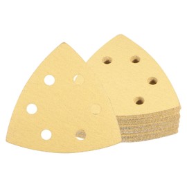 Kozelo Pack of 24 Mouse Sander Detail Sandpaper - [80 Grit, 3.7 x 3.7 x 3.7 Inches] Triangular Velcro Sanding Pads for Wooden Furniture Polishing | 6 Holes, Aluminium Oxide