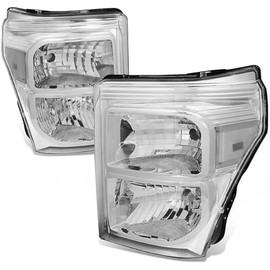 Auto Dynasty Halogen Model Headlights Assembly Compatible with Ford F-250 F-350 F-450 F-550 Super Duty 11-16, Chrome Housing Clear Corner