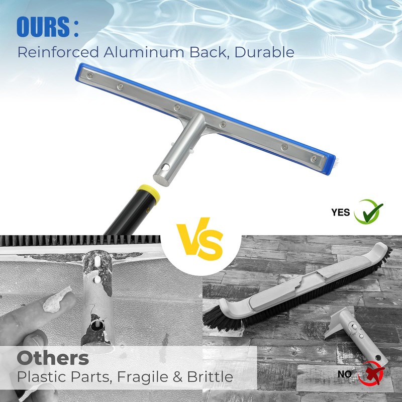 Heavy Duty 8FT Pool Brush Combo - 2-in-1 Pool Scrubber