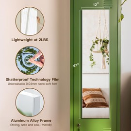 47"x12" Magnetic Mirror Lightweight Full-Length Mirror | Strong Adhesion, Easy Installation | Suitable for Refrigerators, Glass Walls, Wooden Doors, and More | 8.2kg Ultra-Strong Support | Silver