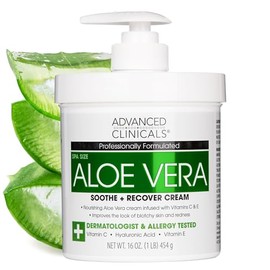 16oz Advanced Clinicals Aloe Vera Cream. Aloe Vera with Vitamin C, Hyaluronic Acid and Vitamin E cream for dry, rough skin, and redness. Large spa siz