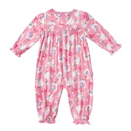DREAMHALO Baby Girls Rompers-Viscose Made from Bamboo, Long Sleeve Jumpsuit Soft Ruffle Clothes One-Piece Outfit, Beautiful Swan, 12-18 Months