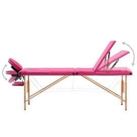 vidaXL Massage Table, Portable Massage Table, Foldable Massage Bed for Spa Salon Tattoo, Salon Therapy Beauty Table, 3 Zones Wood Pink