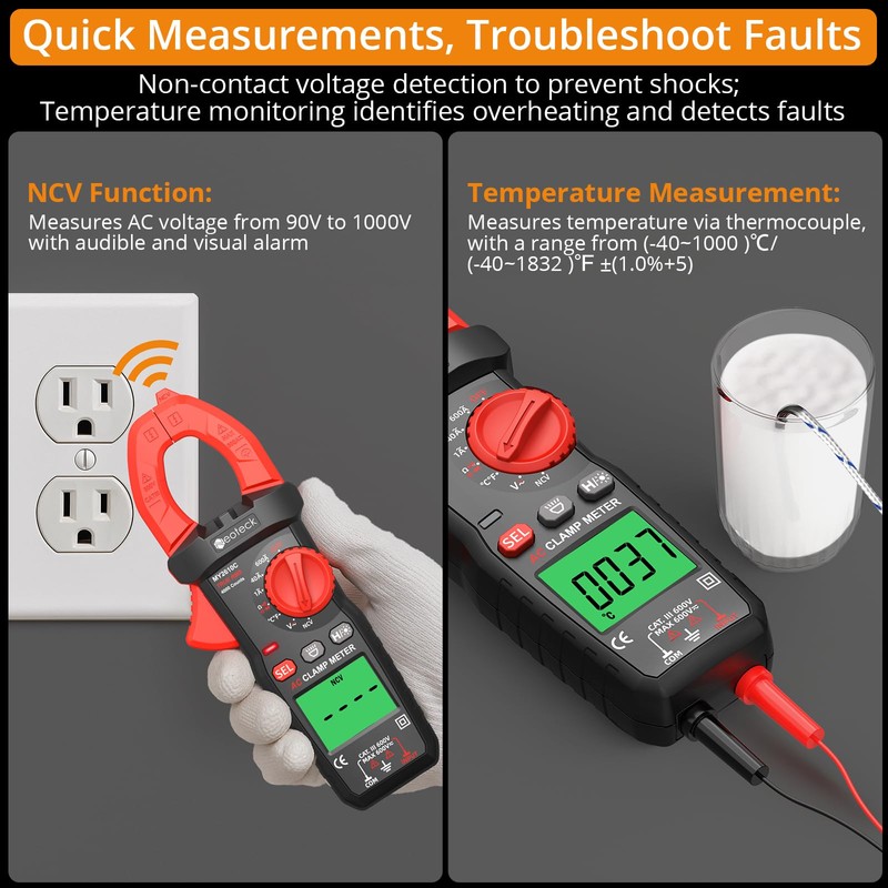 Neoteck Digital Clamp Meter 600A AC, 4000 Counts TRMS Auto-Ranging