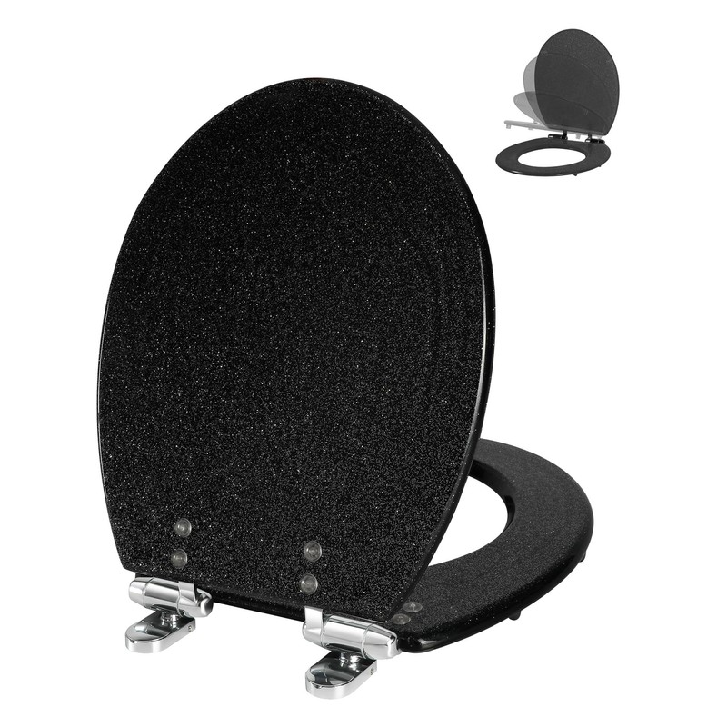 Angol Shiold Black Round Resin Toilet Seat Soft Close Quick