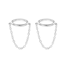 Tassel Chain Drop Earring Hoop 925 Sterling Silver Helix Piercing 8mm Huggie Hoop Dangle Chain Earrings for Women Men Punk Cartilage Piercing Hoop Dangling Earrings