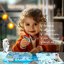 Reusable Sticker Book for Toddlers 2-4 Years,Oean Animals Jelly Stickers for Kids Boys Girls Road Trip Airplane Train Travel Essentials Toy Quiet Busy Book Preschool Learning Activities