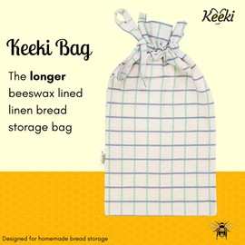 Keeki Bag - The Original Beeswax Lined Bread Bag for Homemade & Sourdough | Reusable Linen Bread Storage | Beeswax Wrap Alternative | Plastic-Free Storage w/Wide Opening & Drawstring - Longer Blue