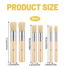 6Pcs Wooden Natural Bristle Stencil Brushes Set Art Paint Brushes Bristle Brushes for Acrylic Oil Watercolor Painting Stencil DIY Craft Art Project (3 Sizes)