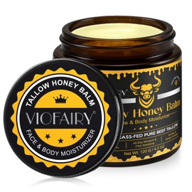 Beef Tallow for Skin, Whipped Tallow Honey Balm for Face -Grass Fed Beef Tallow & Raw Wild Honey - Organic Moisturizer for Soft, Smooth Skin- Light Scent, Moisturizing Natural Formula, 4.2 Oz
