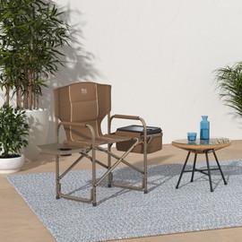 TIMBER RIDGE Folding Camping Chair with Cooler Bag, Director Chair Foldable with Side Table for Adults, Camp Chairs for Outdoor, Lawn, Sports, Fishing, Heavy Duty Supports 300lbs, Earth Brown