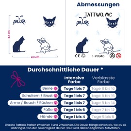 Tattwo.me - 2 Week Waterproof Plant Based Temporary Tattoos - 4 Cat Rabbit Designs to Cut Out - EU Compliant - Plant Based Ink - Tattoo Carrier Size: 5 x 5 cm (P0946)