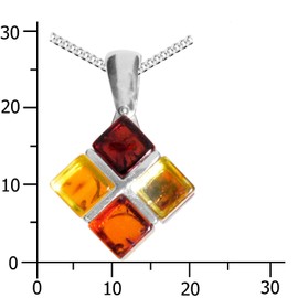 Necklace with Pendant Cube 11 mm Silver 925/000 Amber, Silver, Amber