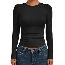 AUTOMET Womens Long Sleeve Shirts Basic Compression Going Out Crop Tops Fall Fashion Y2K Clothes 2025 Black M