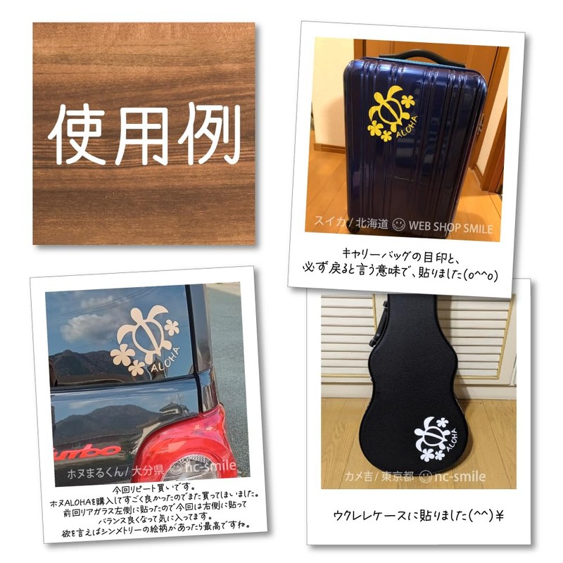 nc-smile Hawaiian Sticker, Sea Turtle (Honu), Plumeria, ALOHA, blk