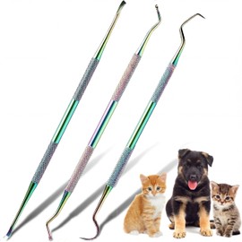 3 Pieces Dog Dental Tooth Scaler and Scraper Stainless Double Headed Tarter Removing Tool Scraper Pet Teeth Cleaning Tools for Dog and Cat (Rainbow Color)