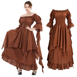 NSPSTT Women's Victorian Renaissance Costume Gothic Witch Medieval Wedding Dress, Brown, Large-X-Large